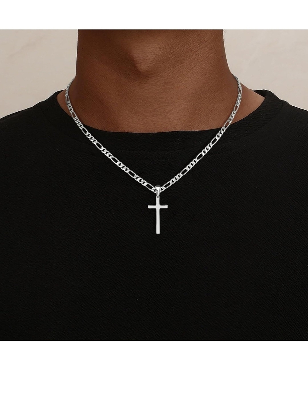 20 Inches Silver Cross Pendant Necklace - Figaro Chain